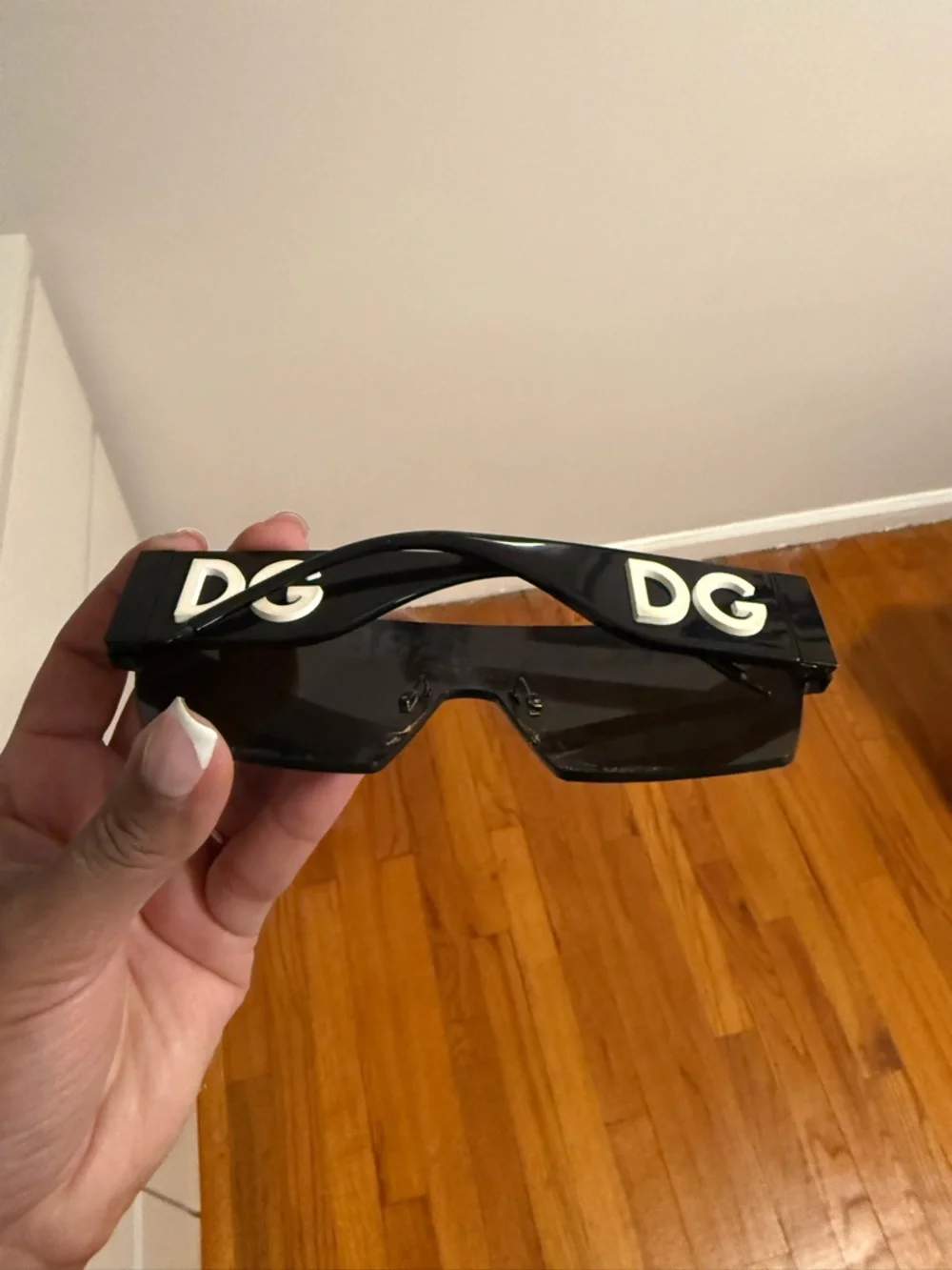 Dolce & Gabbana Black Oversized Logo Shield Sunglasses
